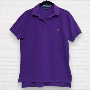 POLO by RALPH LAUREN Mens Purple Polo Shirt Orange Embroidered Logo Custom Fit M